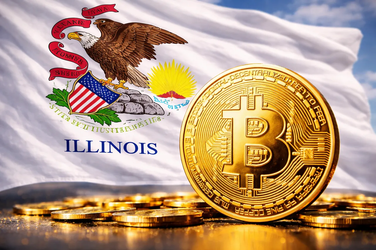 picture of Illinois flag and bitcoin