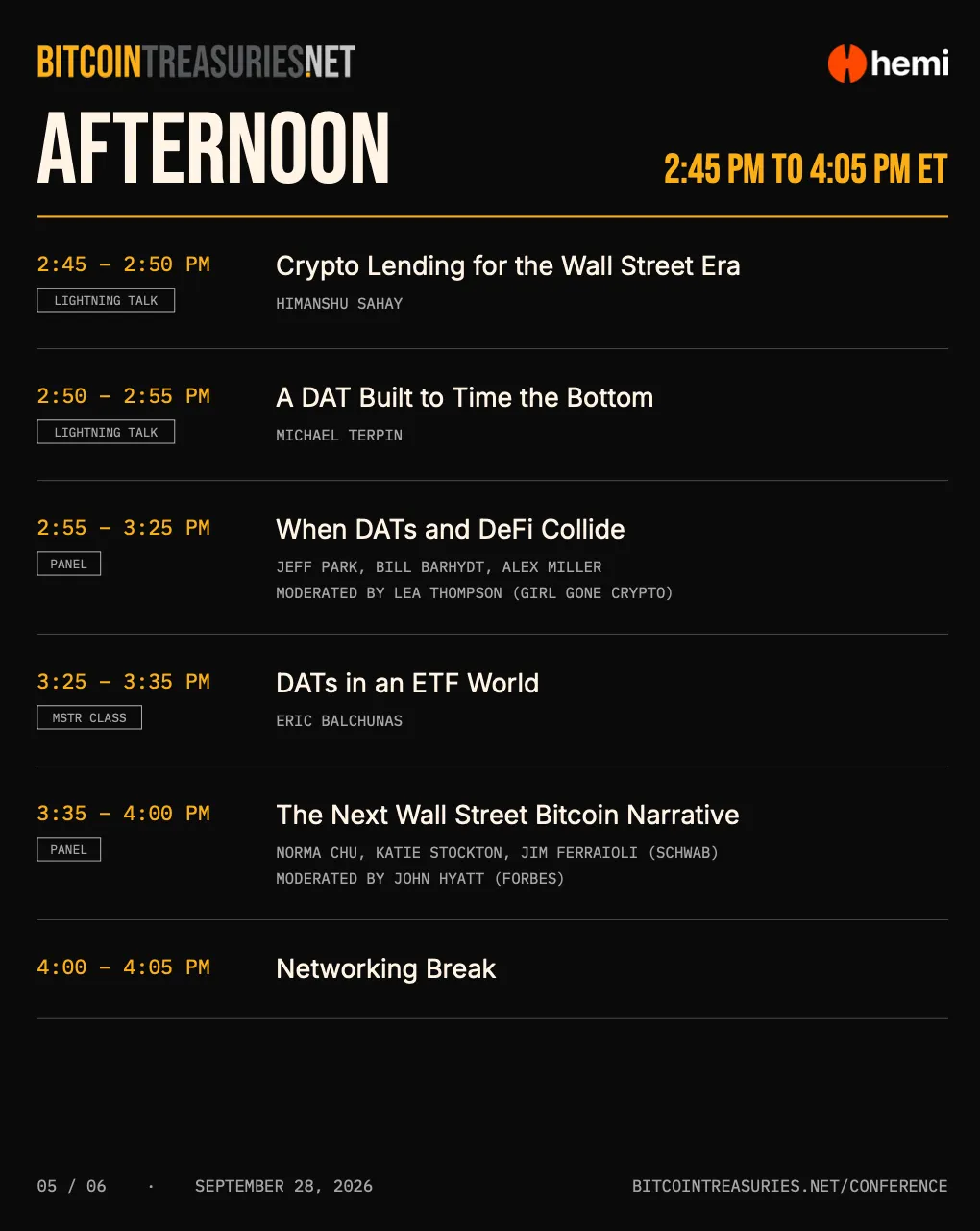 The full agenda for Bitcoin Treasuries Conference 2026 is now live.