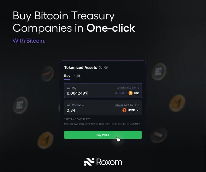 Roxom is a Bitcoinโnative capital markets platform that lets users trade and finance traditional assets and crypto in a single, BTCโdenominated exchange.
