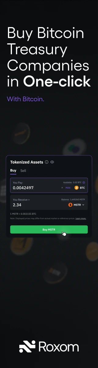 Roxom is a Bitcoinโnative capital markets platform that lets users trade and finance traditional assets and crypto in a single, BTCโdenominated exchange.