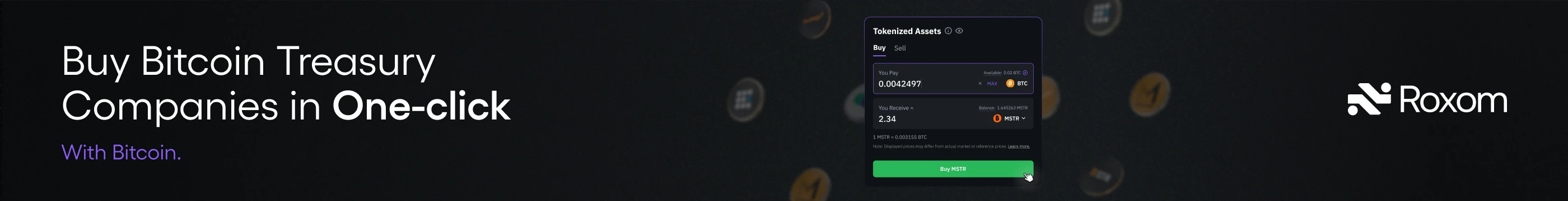 Roxom is a Bitcoinโnative capital markets platform that lets users trade and finance traditional assets and crypto in a single, BTCโdenominated exchange.