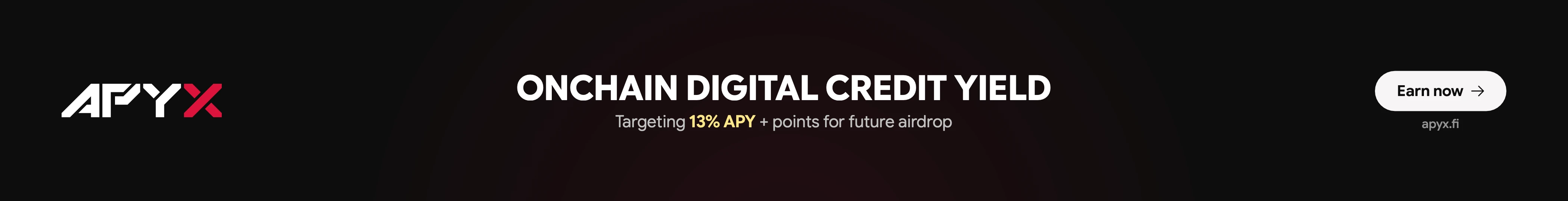 Apyx.fi – Onchain digital credit yield targeting 13% APY. Backed by DAT preferred equity, overcollateralized with daily NAV transparency. Plus points for future airdrop. Earn now at apyx.fi